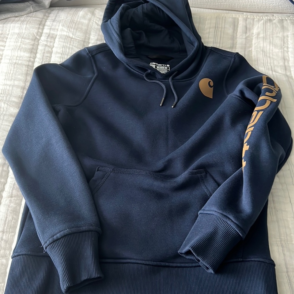 Carhartt Relaxed Fit Sweatshirt | Navy & Gold | Size XS